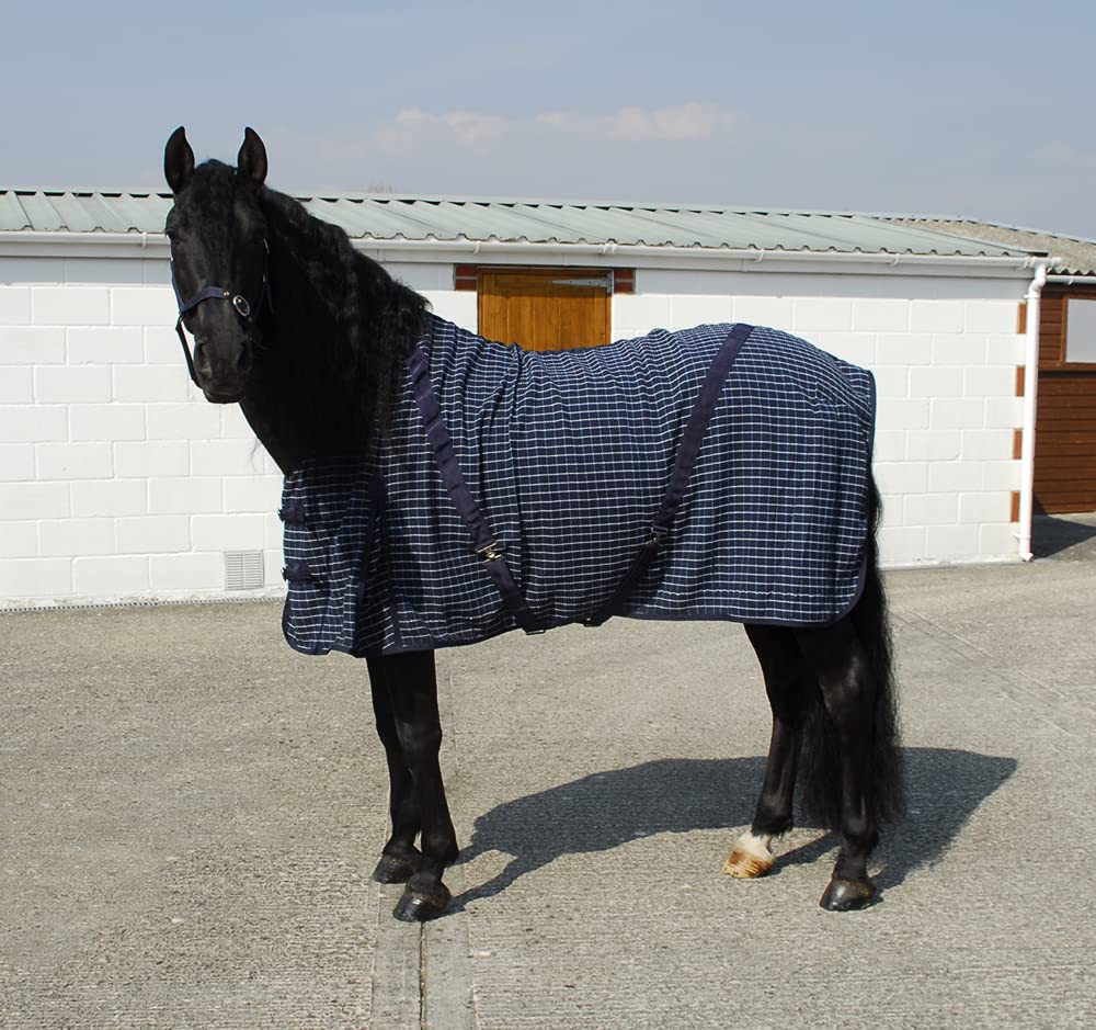 Rhinegold Overcheck Box Weave Cooler Horse Rug In Navy/Turquoise 5.6, Navy/Turquoise