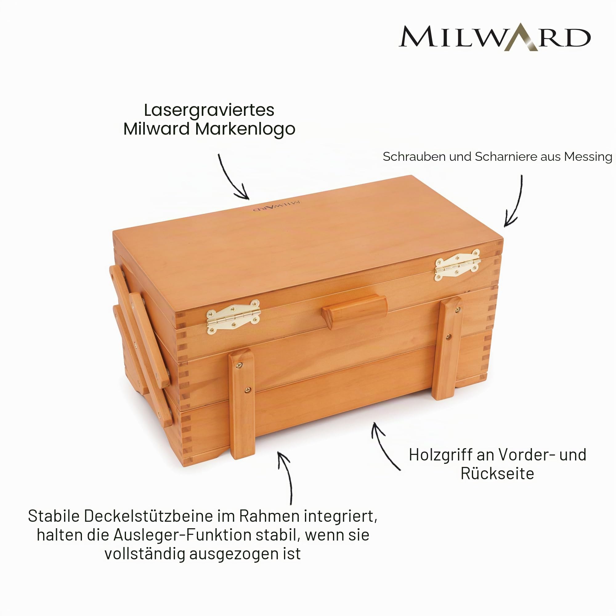 Milward Kiefernholz Cantilever Craft Hobby Nähen Aufbewahrungsbox, Holz