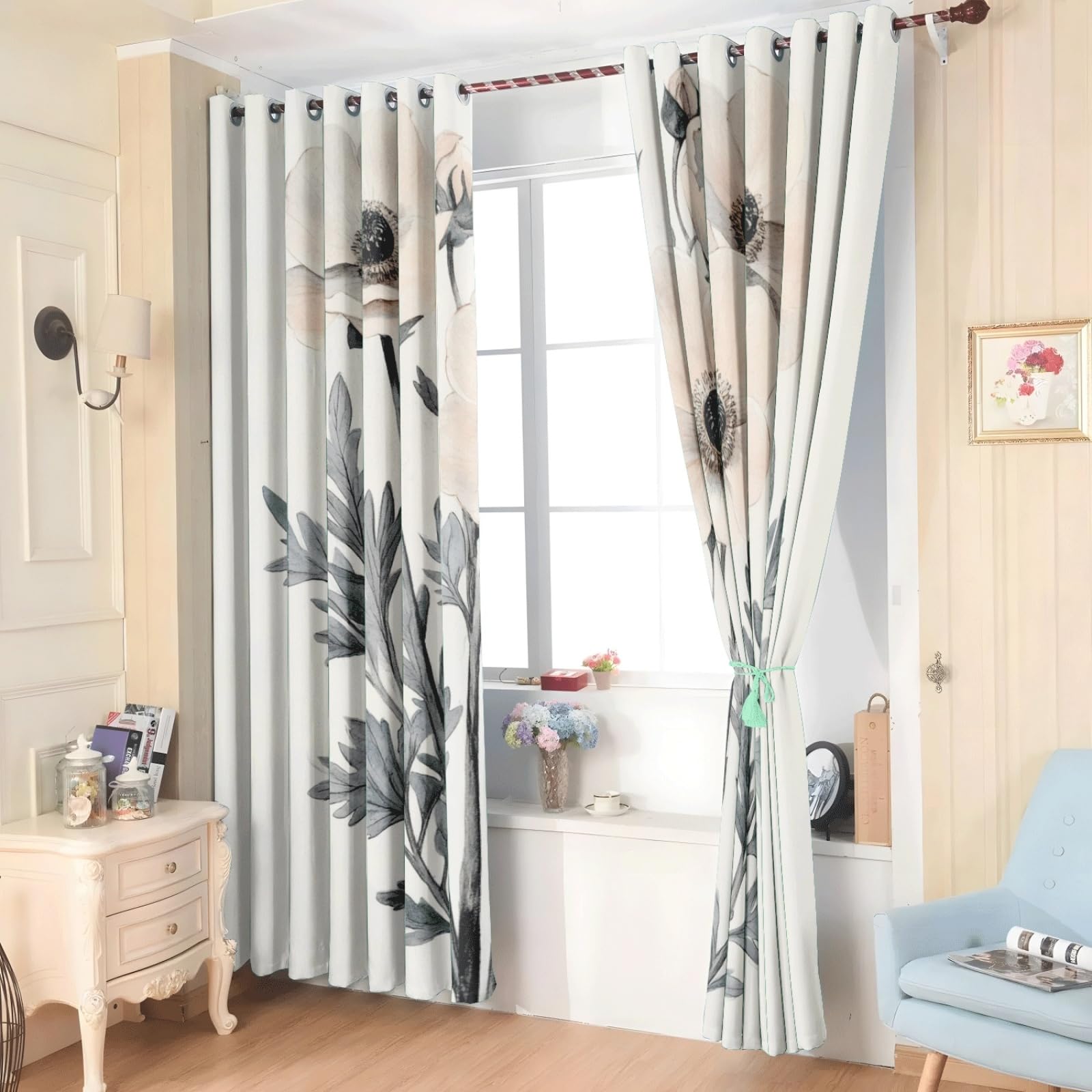 Curtain Elfenbeinweiß Grau Gardinen Blackout Curtain Polyester Vorhang mit Ösen Waschbar Vorhänge Living Room Verdunklungsvorhänge Schlafzimmer Gardienen Vorhang Blickdicht 2x100x240cm