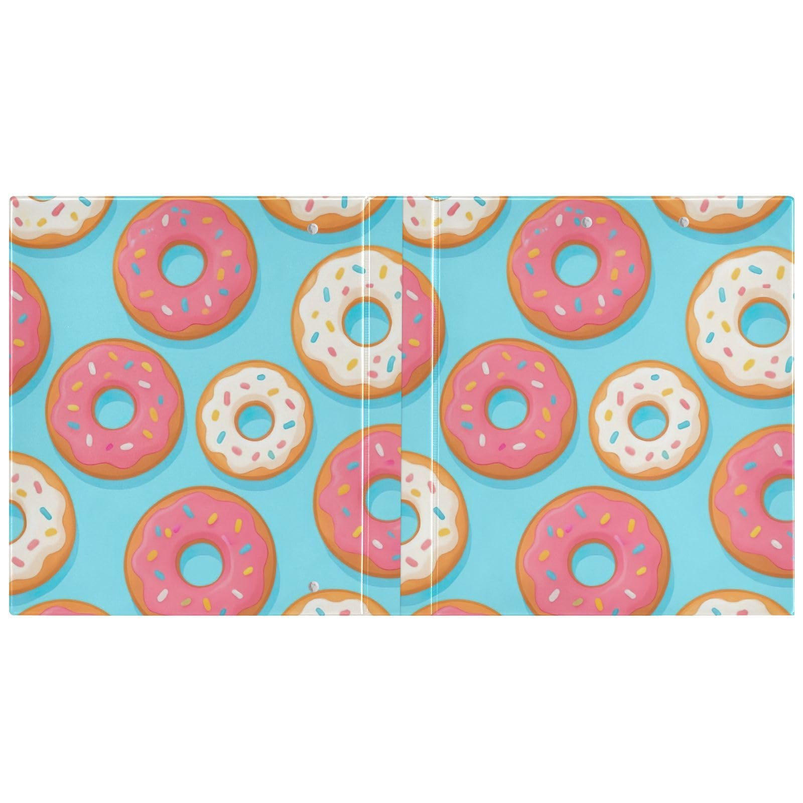 Carpeta de tres anillos con diseño de donas coloridas, color rosa, blanco y azul, carpeta de anillos en D, paquete de 2 | Con portapapeles y bolsillos, para escuela, universidad, oficina