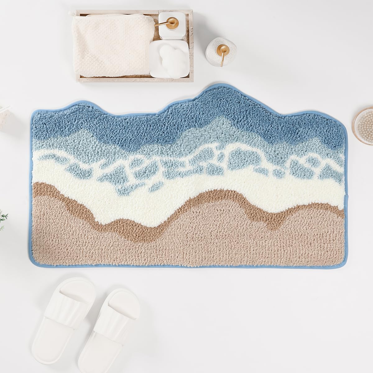 Loismood Luxury Bath Mat Non Slip and Super Absorbent Soft Microfiber Area Rug Machine Washable Rug for Living Room, Bedroom and Bathroom (Sandy Shore