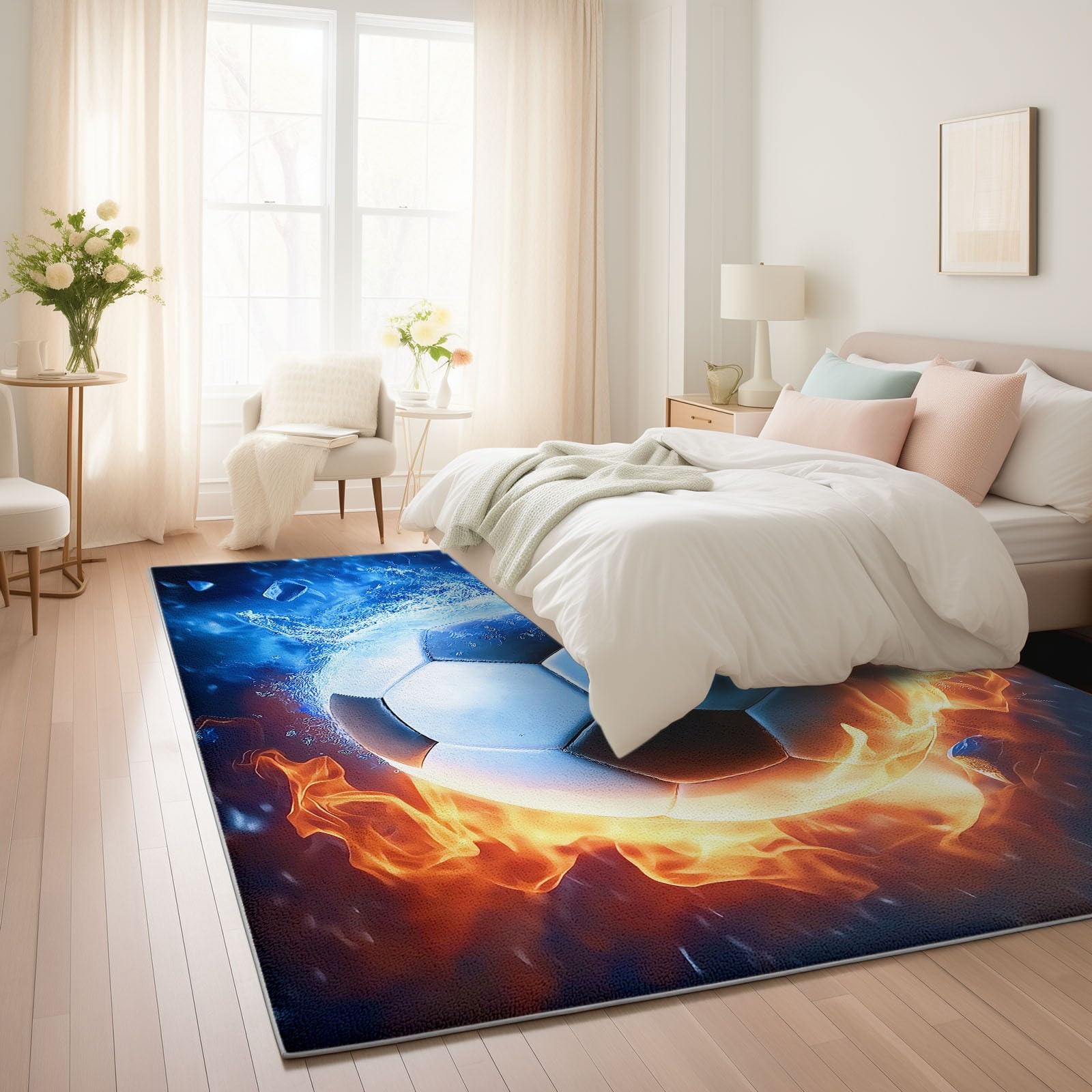 Genérico Miękki dywanik antypoślizgowy spód, na wiosnę lato abstrakcyjne dywaniki lód i ogień gry w piłkę nożną, 80 x 150 cm do kuchni salonu dekoracja niebieski