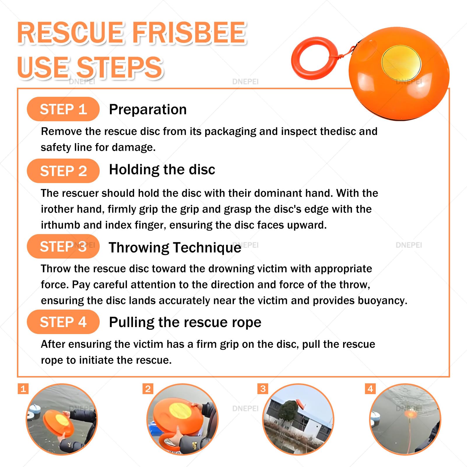 Hochleistungsfähige orange Rettungsscheibe – 40 m langes schwimmendes Wurfseil und Gummigriff, professionelles Wurfrettungsgerät für Ersthelfer und Outdoor-Abenteurer 1piece