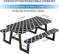 Vista 2 de Funda de mesa de picnic ajustable con fundas para banco, 3 piezas, impermeable, para campamento, pícnic, con borde elástico