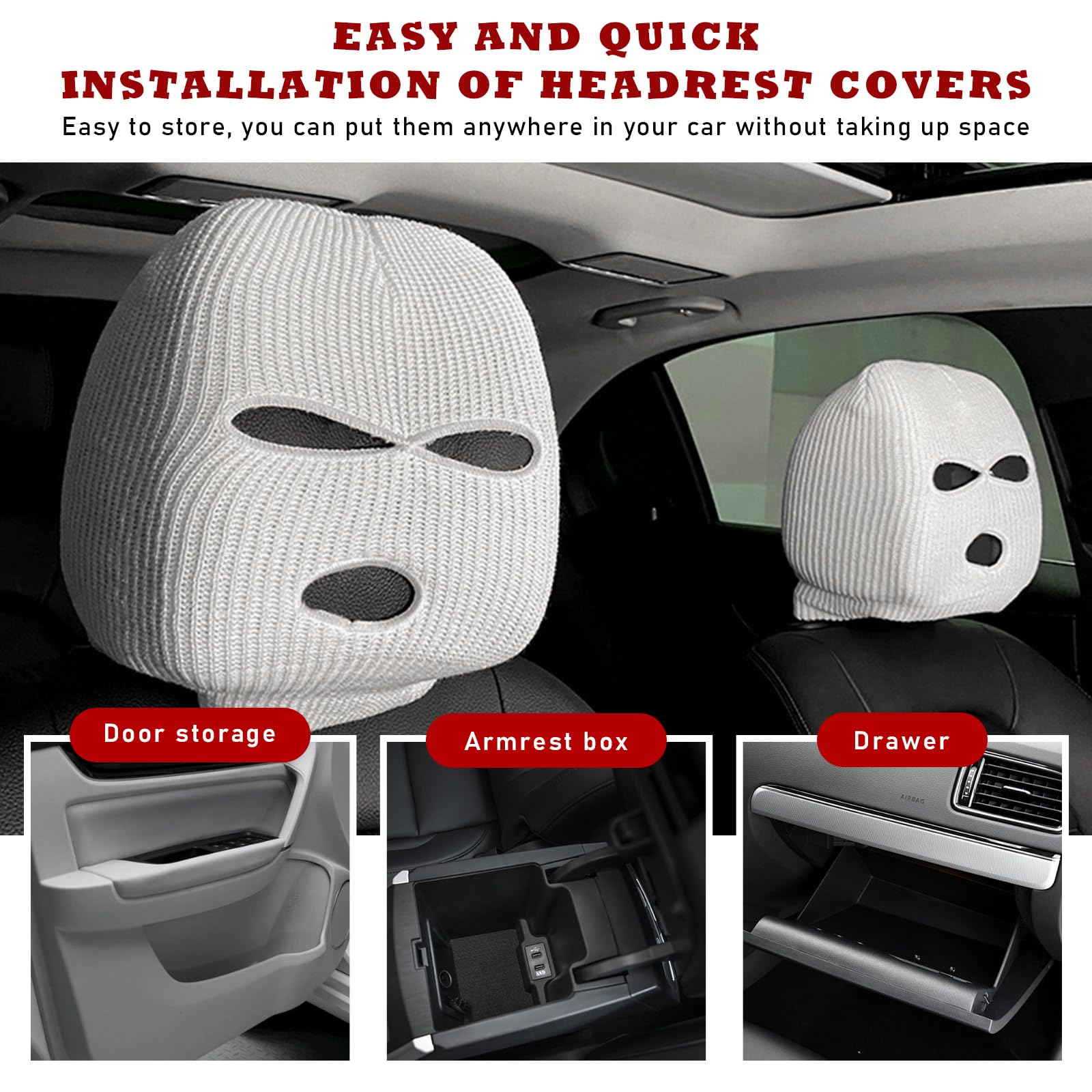 2 PCS Car Headrest Cover Personalized Funny Car Seat Full Face Mask Ski Mask Wrap Protection for Auto — view 5