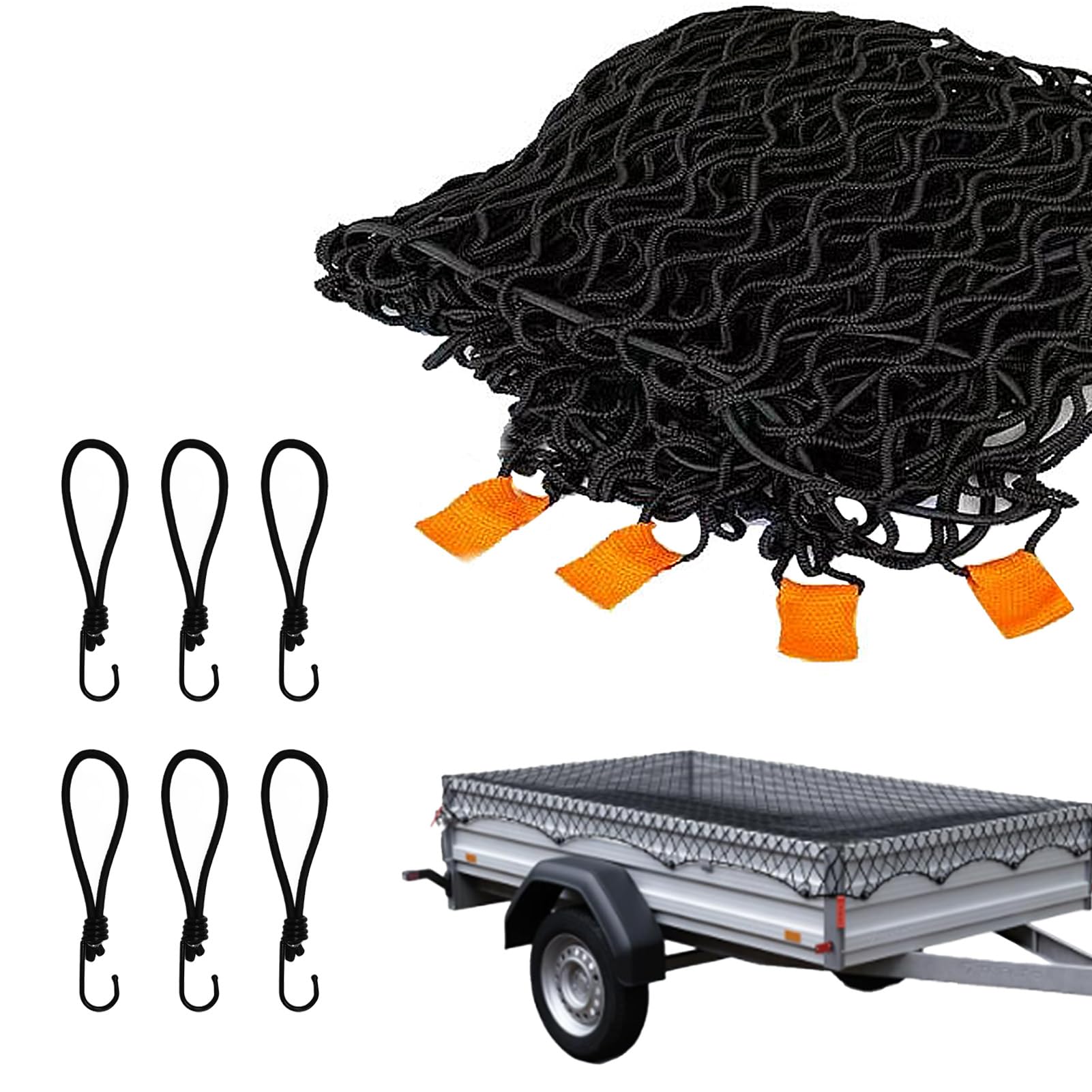 Filet de remorque - 1,5 x 2,2 m - Maille fine - Avec corde de serrage et cordon en filet - Filet de conteneur pour filet de sécurité de chargement - Noir