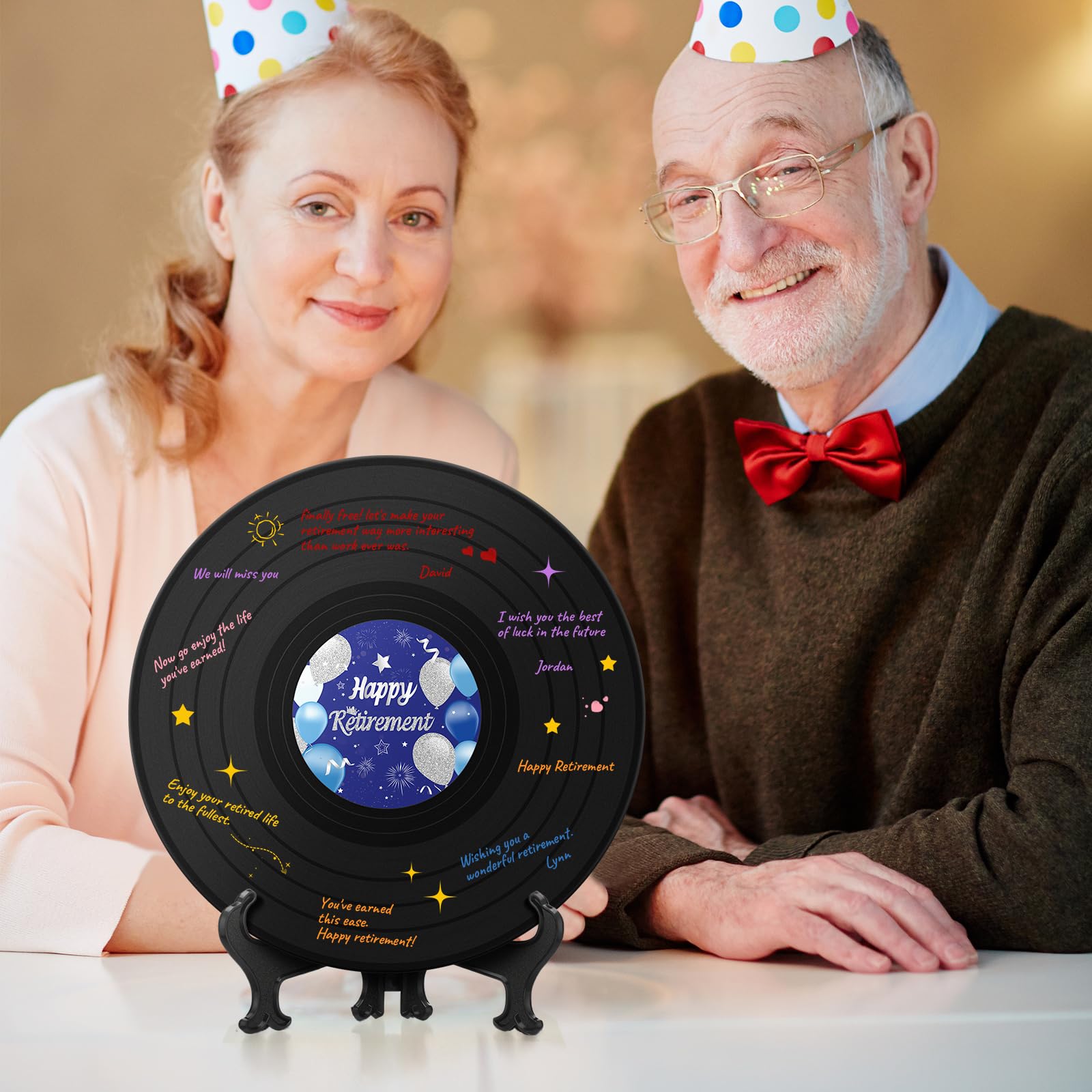 Happy Retirement Decoration Libro degli ospiti per la pensione da firmare disco in vinile con penna firmata, regalo di addio per feste di addio, regalo di addio per uomini e donne