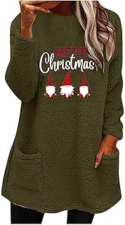 Generic Woman Christmas Jumper Christmas Tree Print Xmas Jumper Women Funny Novelty Sweatshirt Round Neck Fleece Tops Women\'s Longline Blouses Holiday Festival Top Long Sleeve Pullover