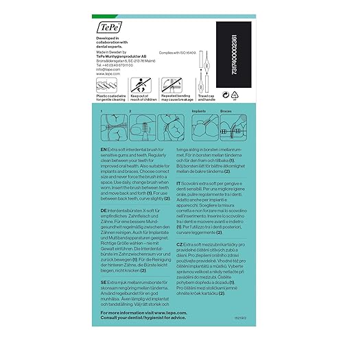 Miniatura 2 de TePe Cepillo interdental extra suave, cepillo dental súper suave para limpieza de dientes, paquete de 8, 0.031 in, grandes huecos, verde, tamaño 5