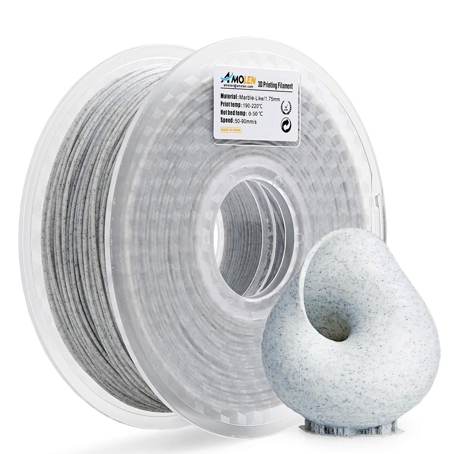 AMOLEN3D Printer Filament, Marble Color 1.75mm PLA Filament +/- 0.03 mm, Includes Sample Filament - 100% USA 1KG Marble color 3DMBORG1