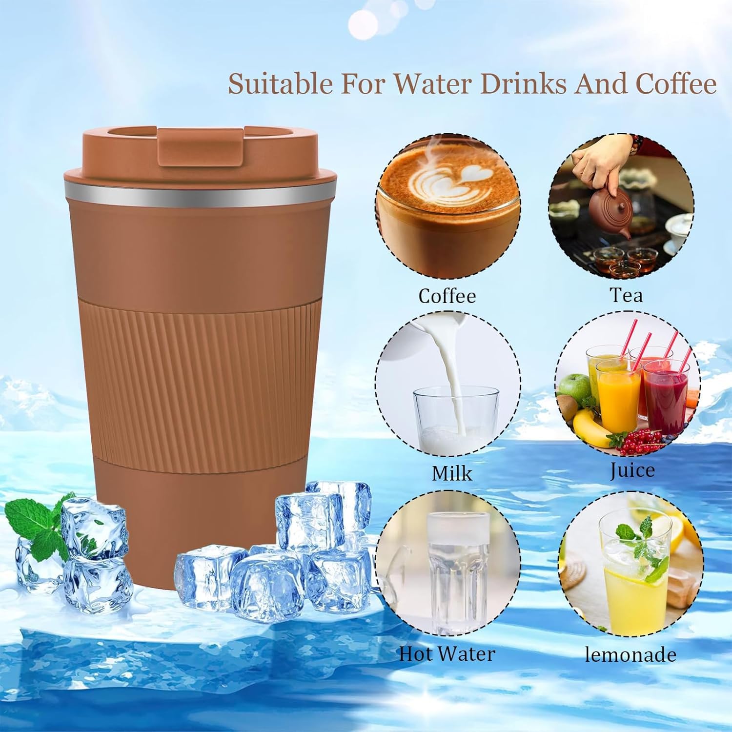 Eastrise Travel Mug,Insulated Coffee Cup with Leakproof Lid,Reusable Travel Coffee Mug,Stainless Steel Coffee Cup for Hot or Cold Drinks(Brown/18oz) - Image 4