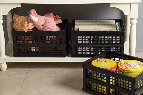 Miniatura 6 de Cajas de almacenamiento plegables de plástico de 16L, almacenamiento de cajas plegables, paquete de 4, negro