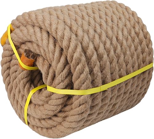 Cuerda de manila trenzada (1-1/4 pulgadas x 100 pies), cuerda de yute de cáñamo natural para muelles, náuticos, barandillas, columpio, decoración