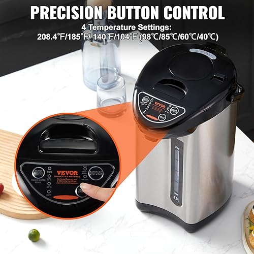 Miniatura 4 de VEVOR Dispensador de agua caliente, caldera y calentador de agua ajustable de 4 temperaturas, calentador de agua de encimera de acero inoxidable