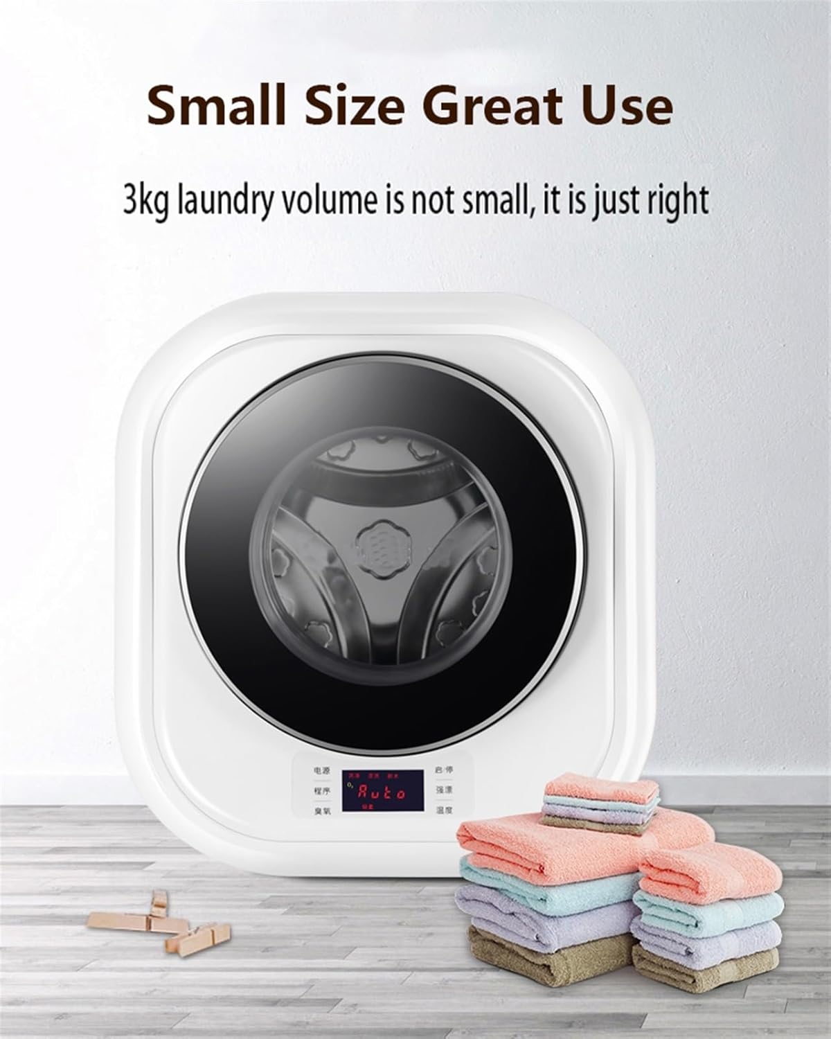 3kg Mini Wall-Mounted Washing Machine, Full-Automatic Washing Laundry Machine with Hot Air Dryer, Underwear Washer with High Temperature Boiling, Space-Saving for Apartment Hotel Home