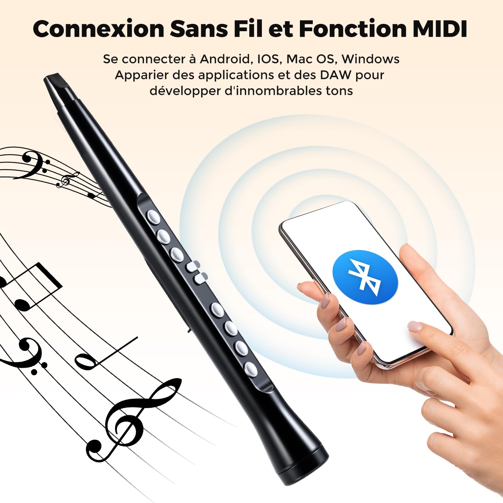 GOPLUS Saxophone Électronique avec Écran LED, Instrument à Vent Numérique avec MIDI, 100 Sons, 2 Doigtés, 32 Niveaux Sensibilité, 12 Fonctions Transposition, Haut-Parleur & Écouteurs