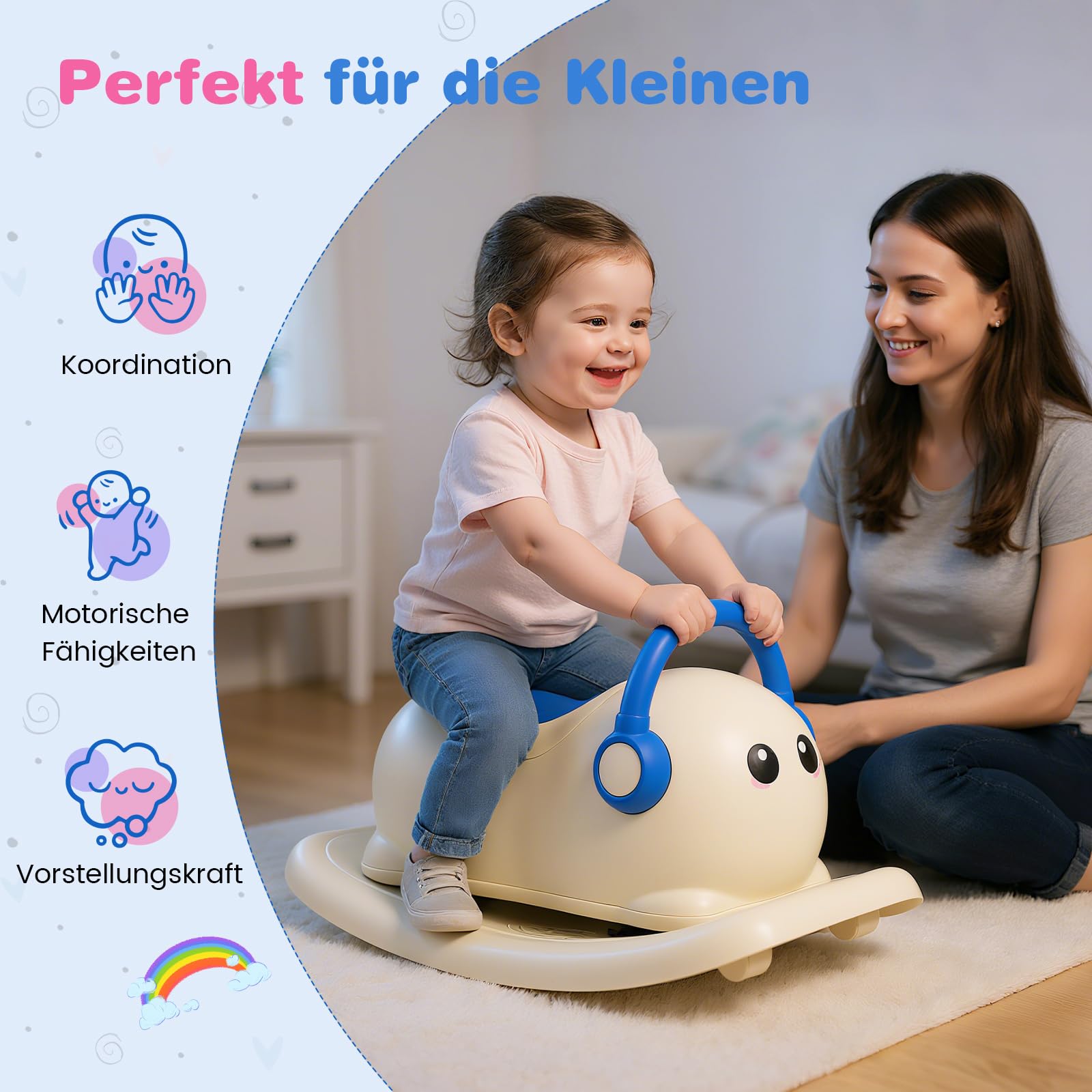 COSTWAY Schaukelpferd, Kinderwippe mit Rollen & verstecktem Stauraum, Schaukeltier mit Abnehmbarer Balancierplatte, 3 in 1 Rutschauto für Kinder ab 1 Jahr