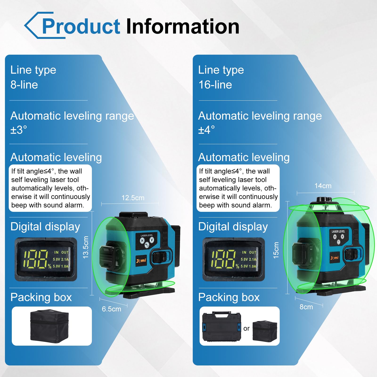 Niveau Laser 360 Autonivelant 16 Lignes Vert 4D 2 Batteries 2400mAh