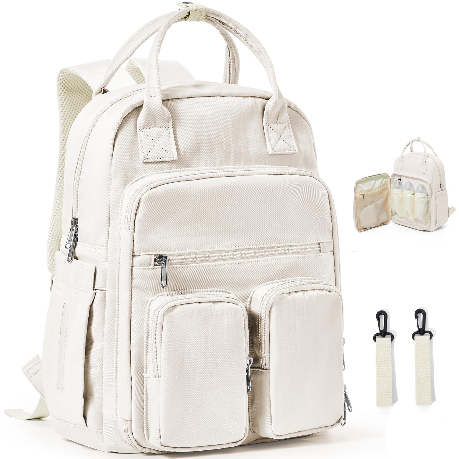 Large Nappy Changing Backpack with Portable Changing Mat, Tote Bag and Stroller Straps, Waterproof Diaper Bag for Mom and Dad