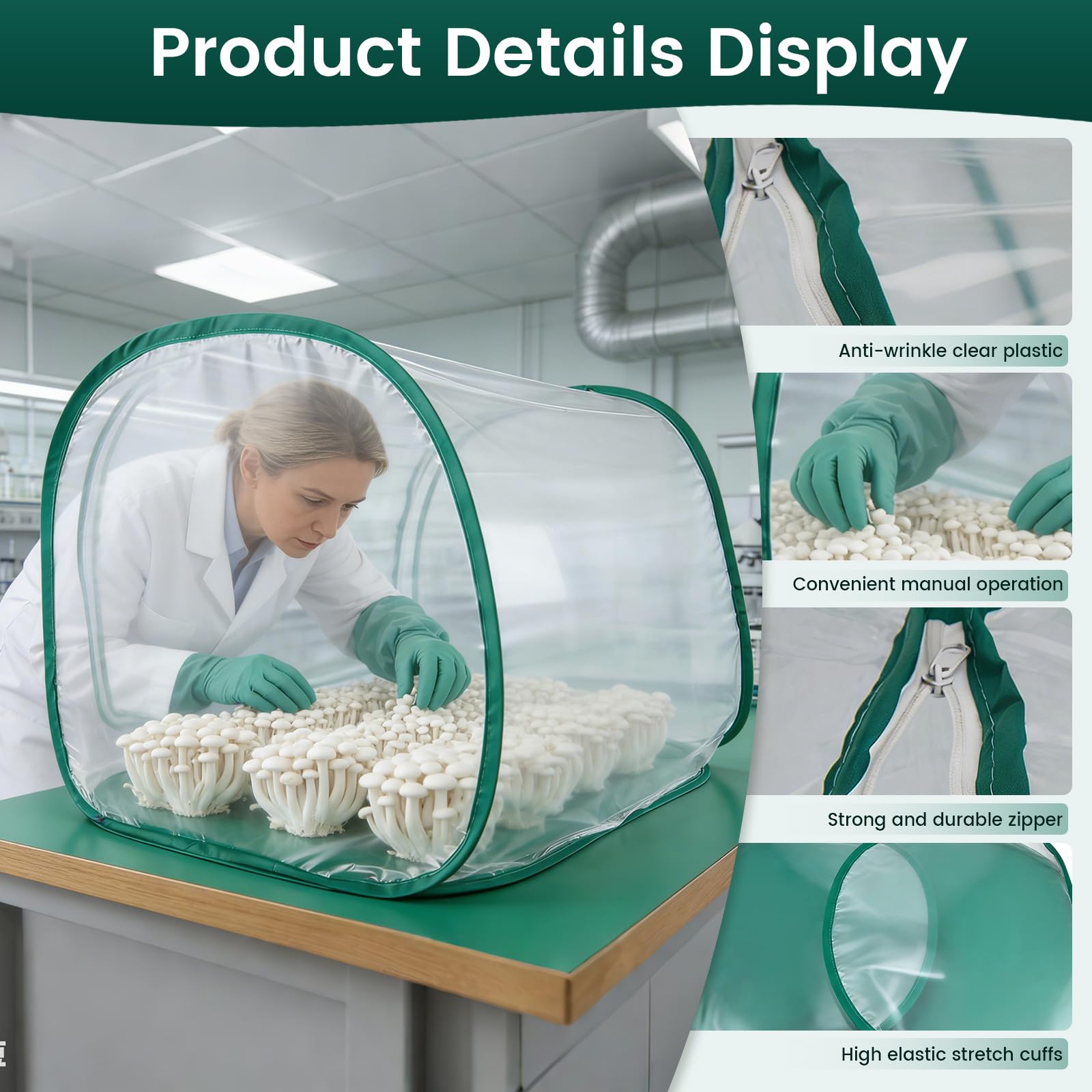 Große Pilze Züchten Growzelt, 90 * 60 * 60 cm pilz zuchtbox, Tragbarer und Klappbarer Pilzzucht Box mit Zwei Armöffnungen, Kompakte Pilzzucht Box Faltbare Still Luftbox für Pilze, Gartenbauzubehör