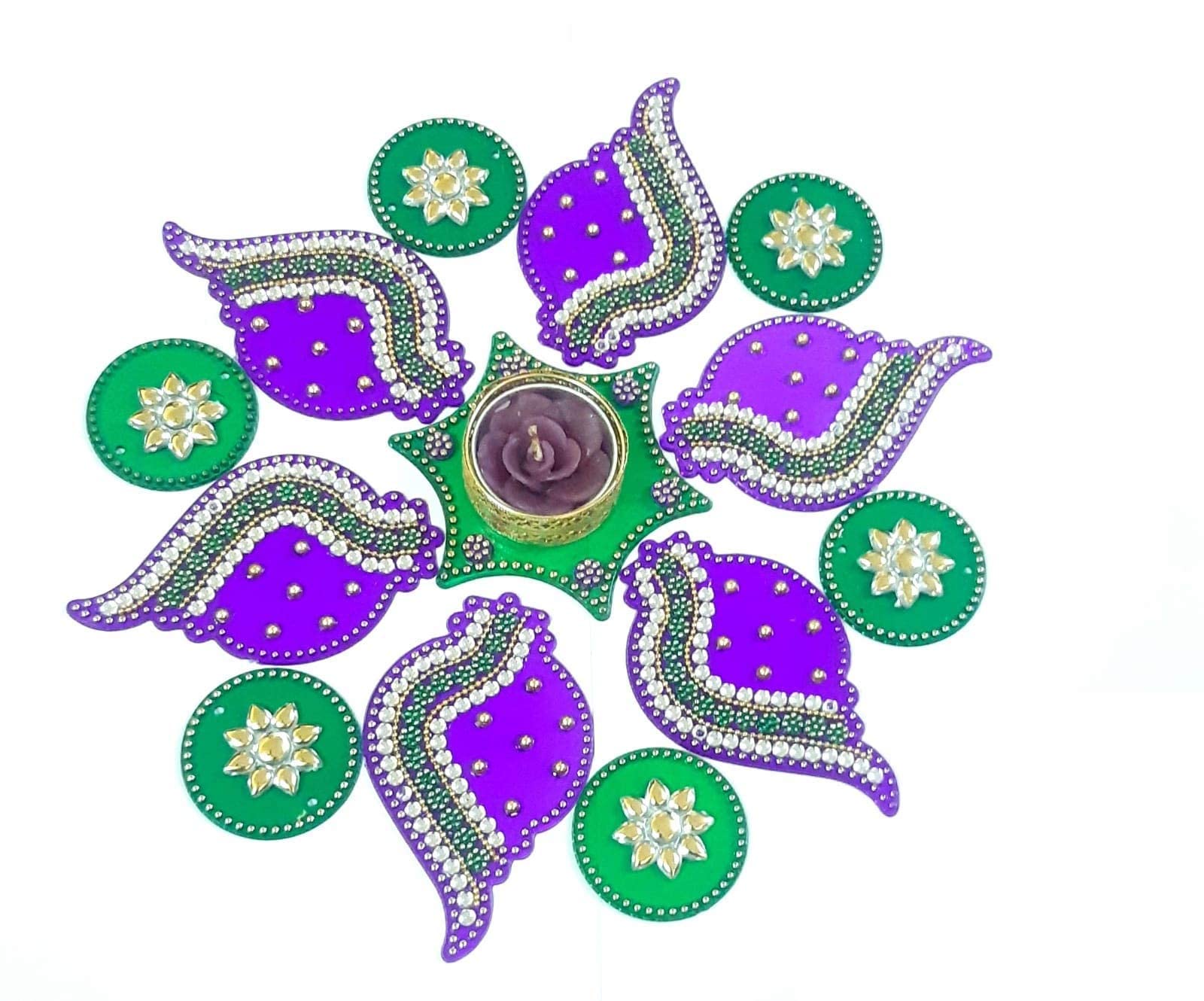 Kriwin 12 pcs Set Floor/Wall/Table Rangoli Decorative Showpiece (Acrylic) (Shank Circle)