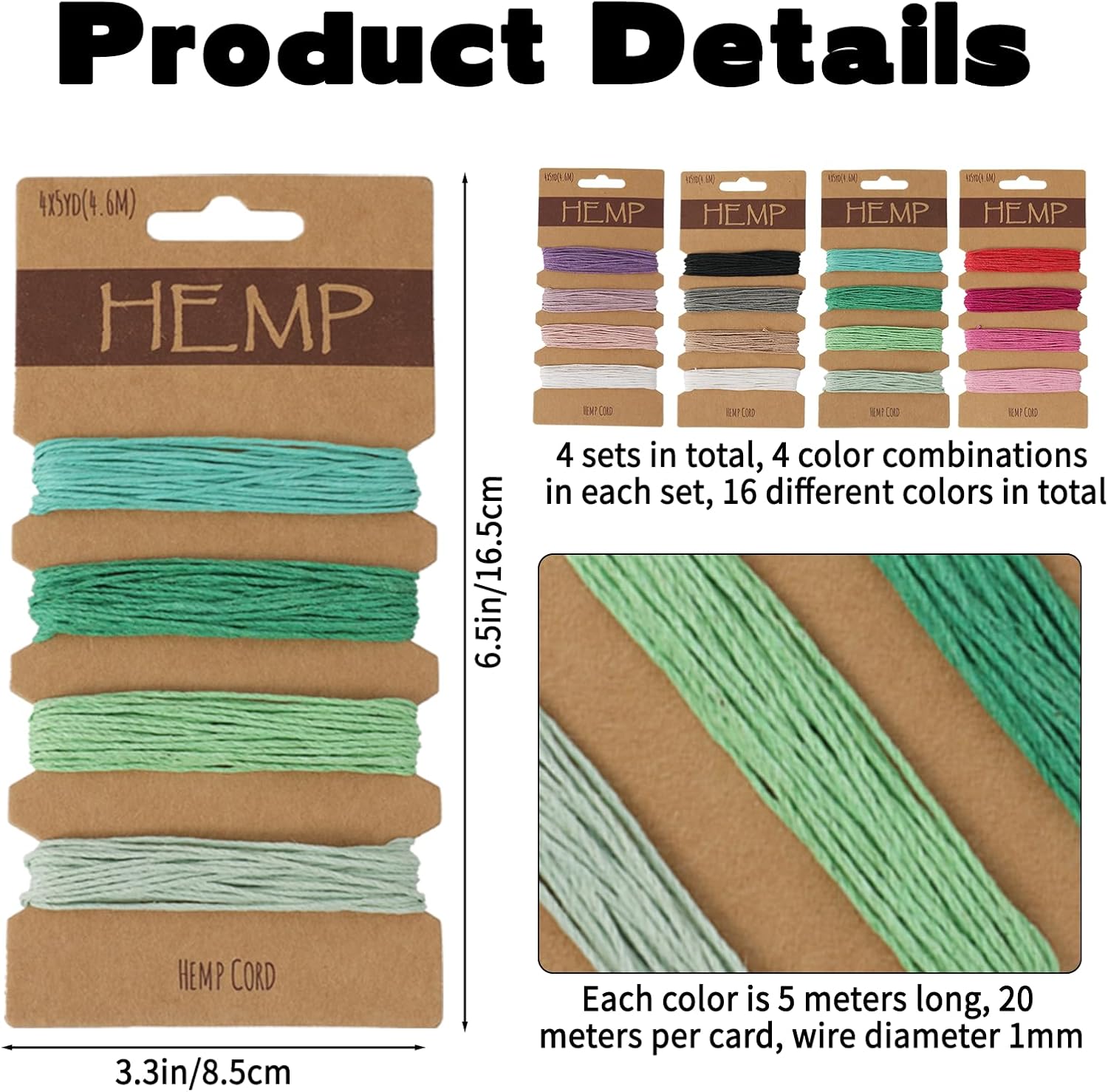 16 Colors Hemp Cord for Jewelry Making, Natural Hemp Cord 1 mm, Bracelet Making Kit String Multi-Color Twine String for Handmade Bracelets Keychains Craft Making Accessories (4 Sets) - Image 2