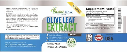 Miniatura 4 de Super Strength Best Olive Leaf Extract (Non-GMO) - 20% Oleuropein - Immune Support Supplement - Up to 4 Months - 750mg Capsules - Vegetarian - 120