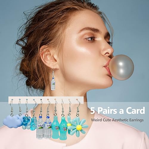 Miniatura 3 de 30-40 pares de aretes extraños, lindos y divertidos, con diseños de osos de gomita, patos, hongos, frutas y flores, para mujeres, aretes colgantes,