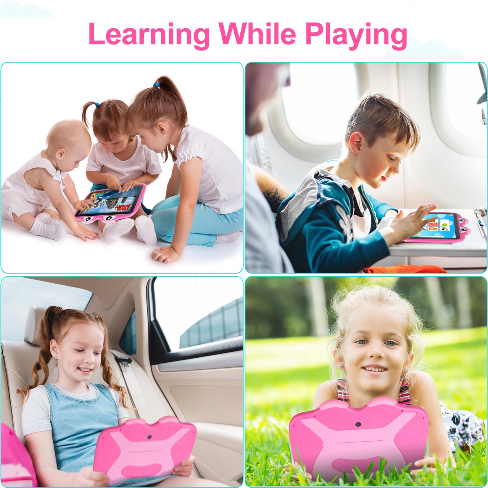 Tablet per bambini 10 pollici Android Tablet per bambini a partire dalla scuola primaria con WiFi 6 Dual Camera IPS Display Quad Core Widevine L1 64GB GMS Certified Kids Tablet con sicurezza bambini e