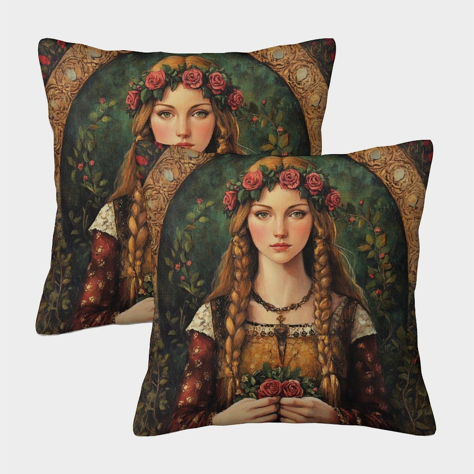 kaiyun 2 Pack Medieval Style 3D Image Goddess of Courtship Printed Single-sided Cushion Cover 40x40cm