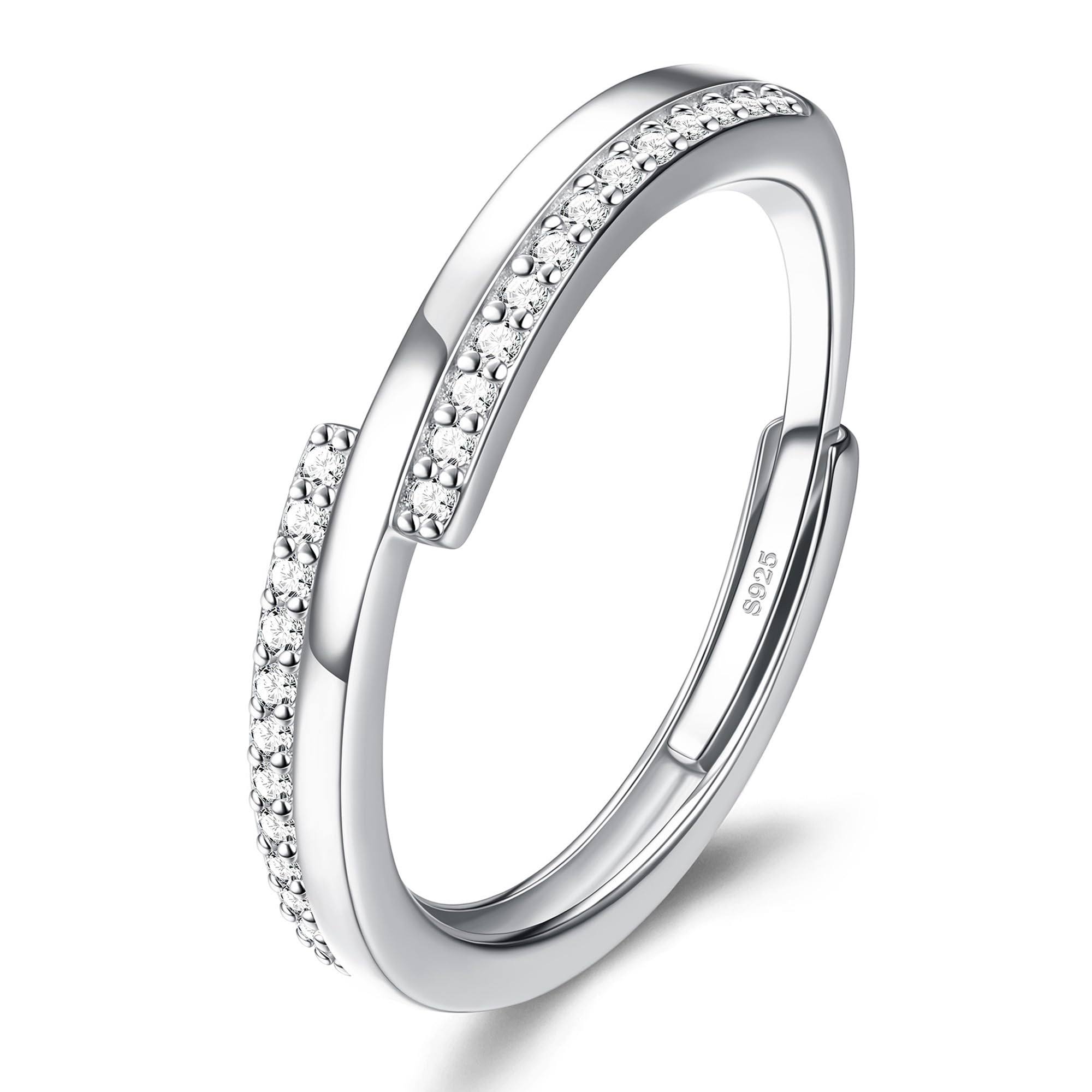 JeweBella Anillos Mujer Plata de Ley 925 Circonita Cúbica Anillo Plata/Oro Ajustable Minimalistas Anillo Boda Compromiso Promesa Aniversario Alianzas