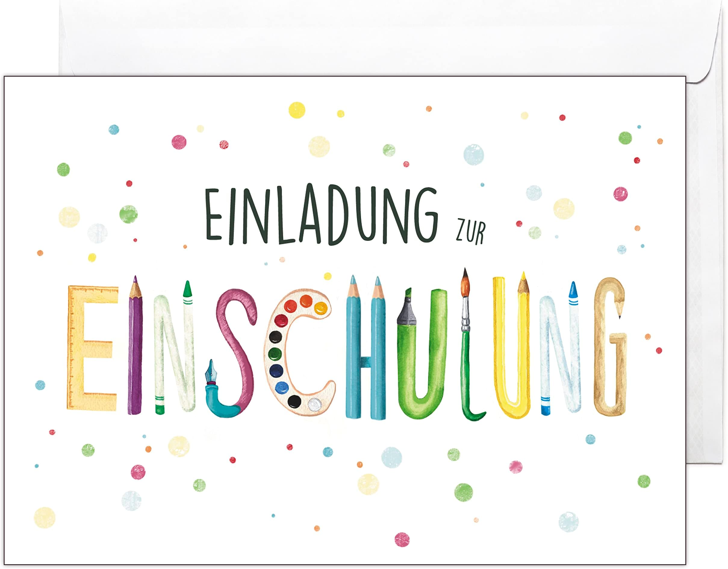 10x Einschulung Einladungskarten 'Schulfächer' – Individuell Mit Foto Bedruckbar
