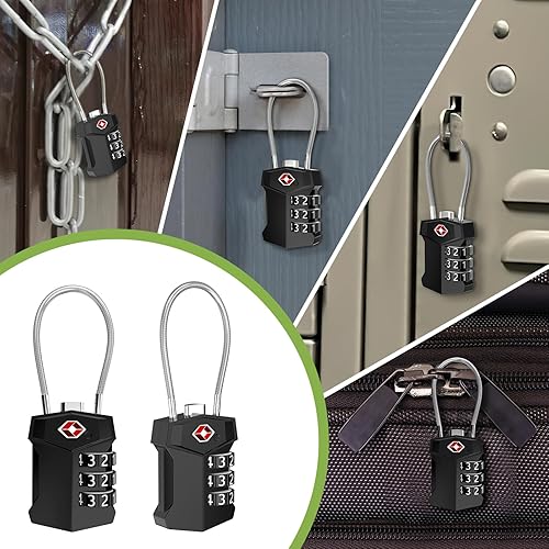 Miniatura 8 de KeeKit Candados de equipaje de cable aprobados por la TSA, candado de combinación de 3 dígitos, cerradura de viaje para mochilas, bolsas y equipaje,