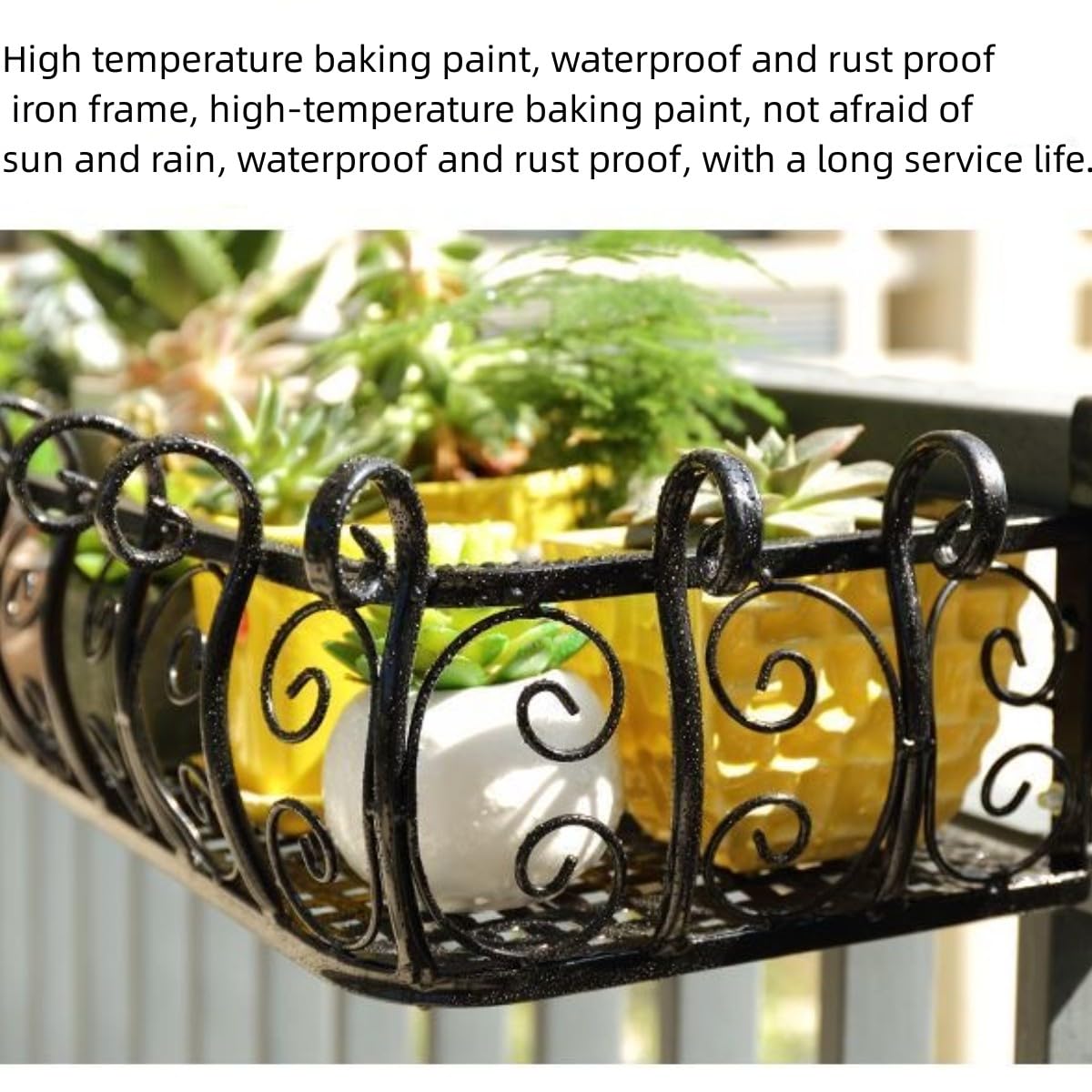 Wiszące metalowe doniczki na balkon i balustradę, dekoracyjne uchwyty na kwiaty do użytku wewnątrz i na zewnątrz, 50 x 2 x 16 cm, żelazne doniczki do dekoracji ogrodu