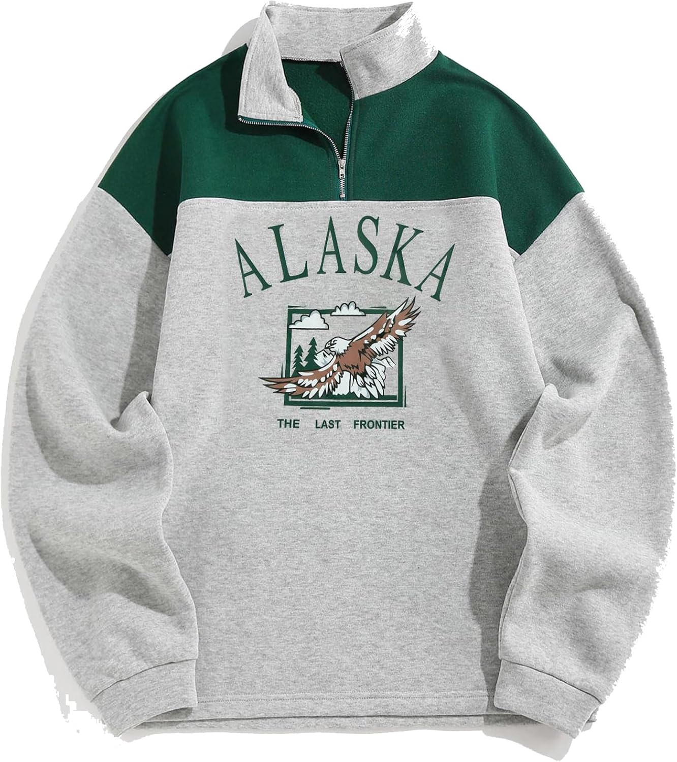ZAFUL Men’s Letters Embroidered Raglan Sleeve Quarter Zip Fleece Vintage Pullover Sweatshirt