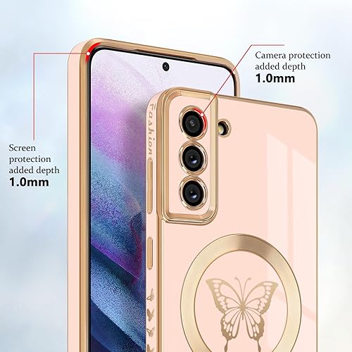 Miniatura 4 de Funda magnética para Samsung Galaxy S21 Plus 5G, bonita funda con borde chapado en mariposa con MagSafe para mujeres, niñas y hombres, TPU suave, a