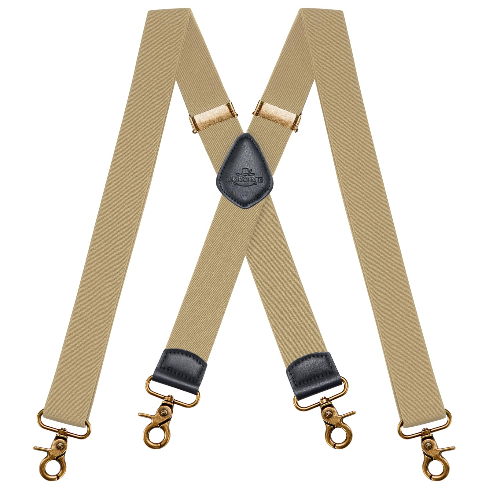 DresimeMens Braces for Trousers with Strong 4 Hook-Clips, Vintage Suspenders Braces for Men & Women Heavy Duty Elastic Adjustable X Shape