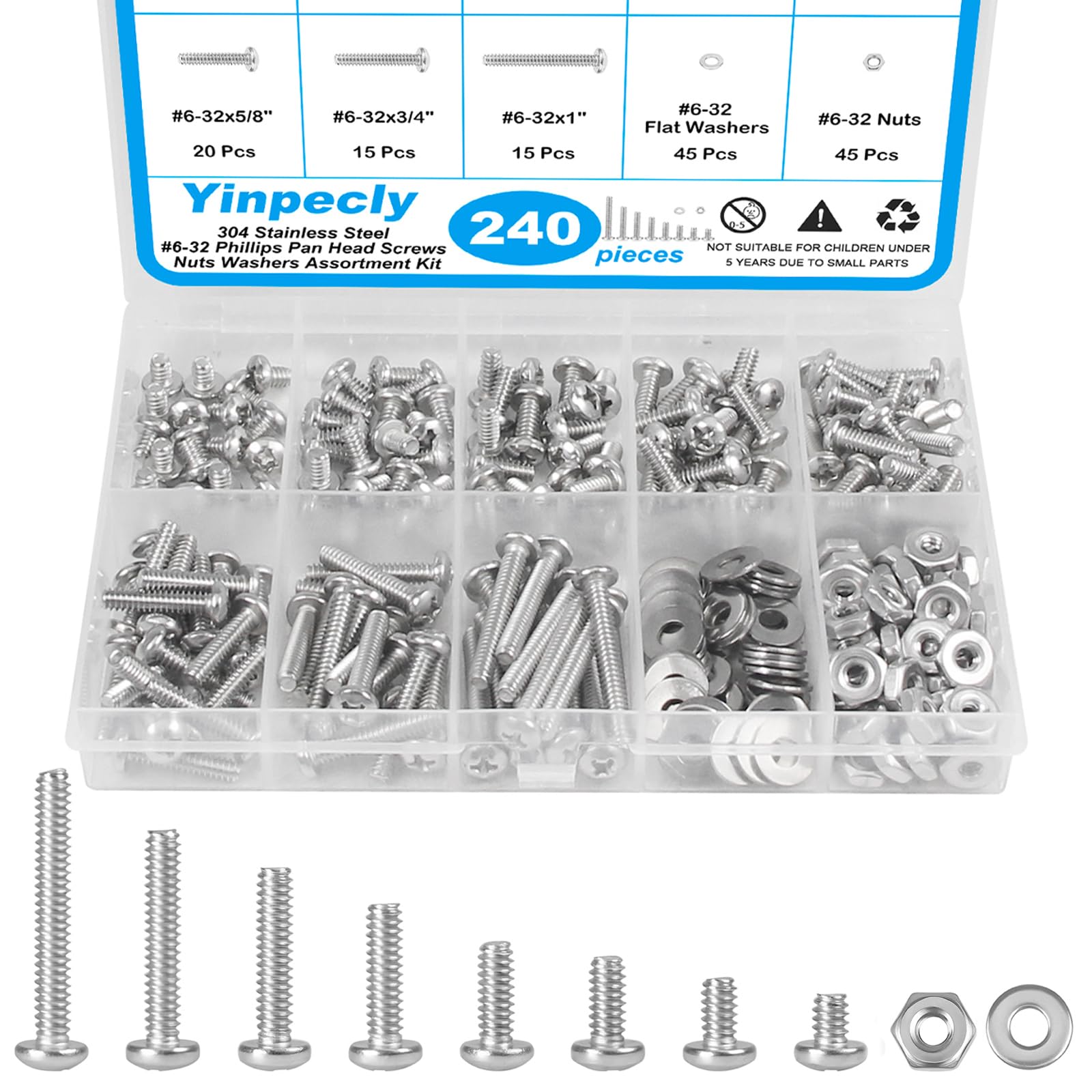 140pcs #10-24 Machine Screws, Nuts & Washers Kit -13