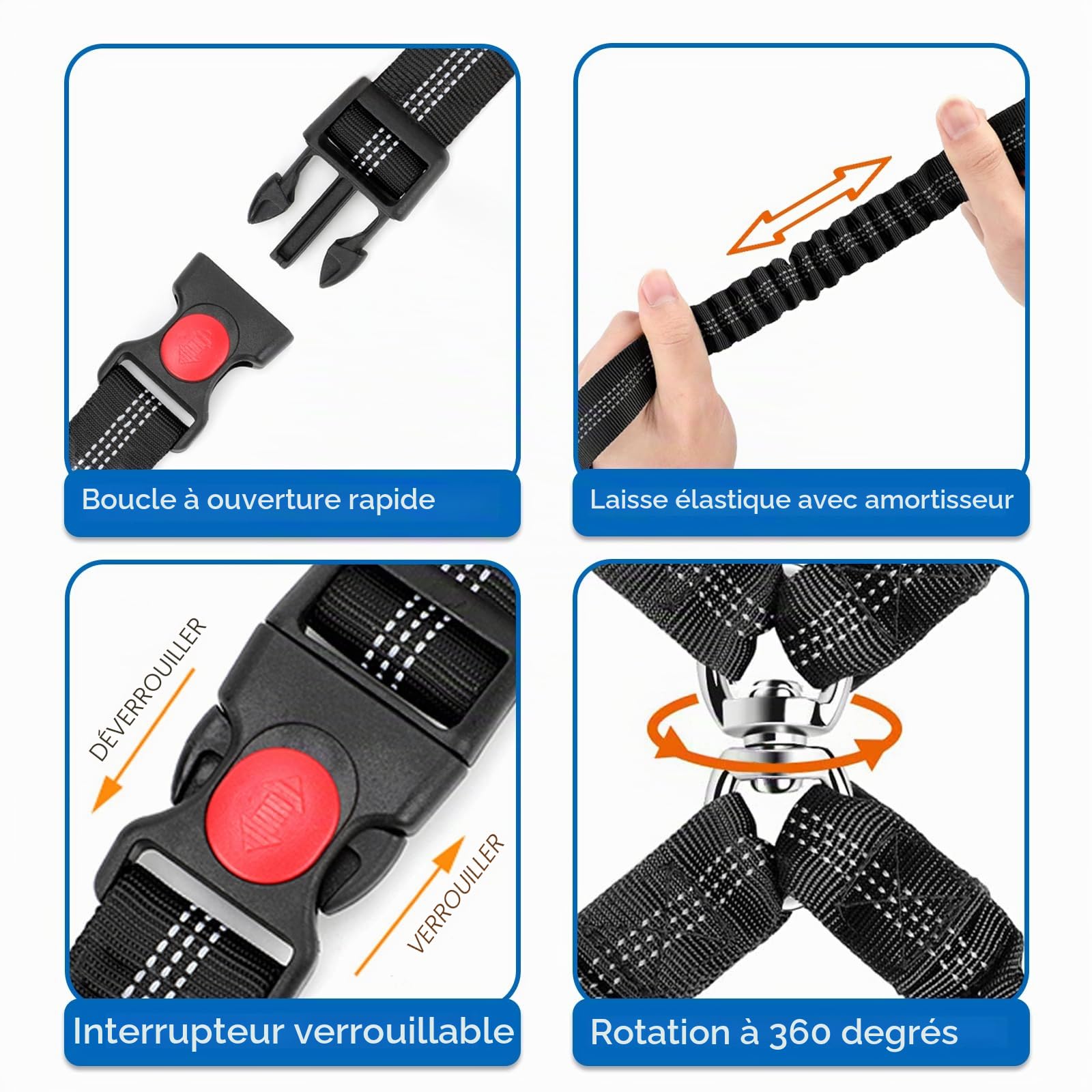 Réglable Double Ceintures de Sécurité pour Chien pour Voiture avec Absorption des Chocs pour Chien