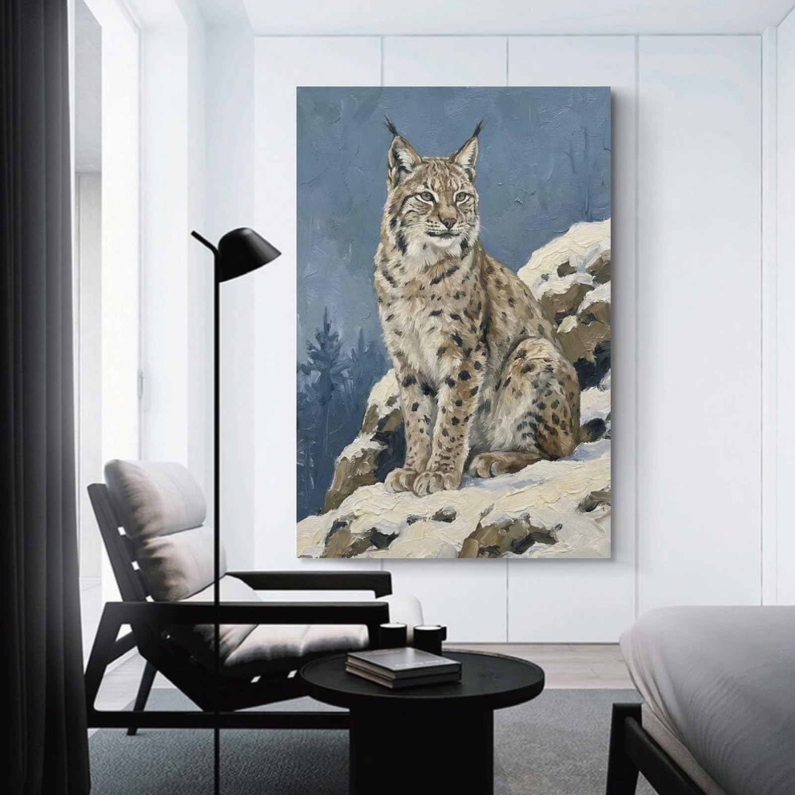Junmoney Lynx in A Snowy Landscape Canvas Wall Decor 24x36inch(60x90cm), for Workspace Walls, Study Corners Or Bedrooms, Decorative Artwork for Productive Spaces