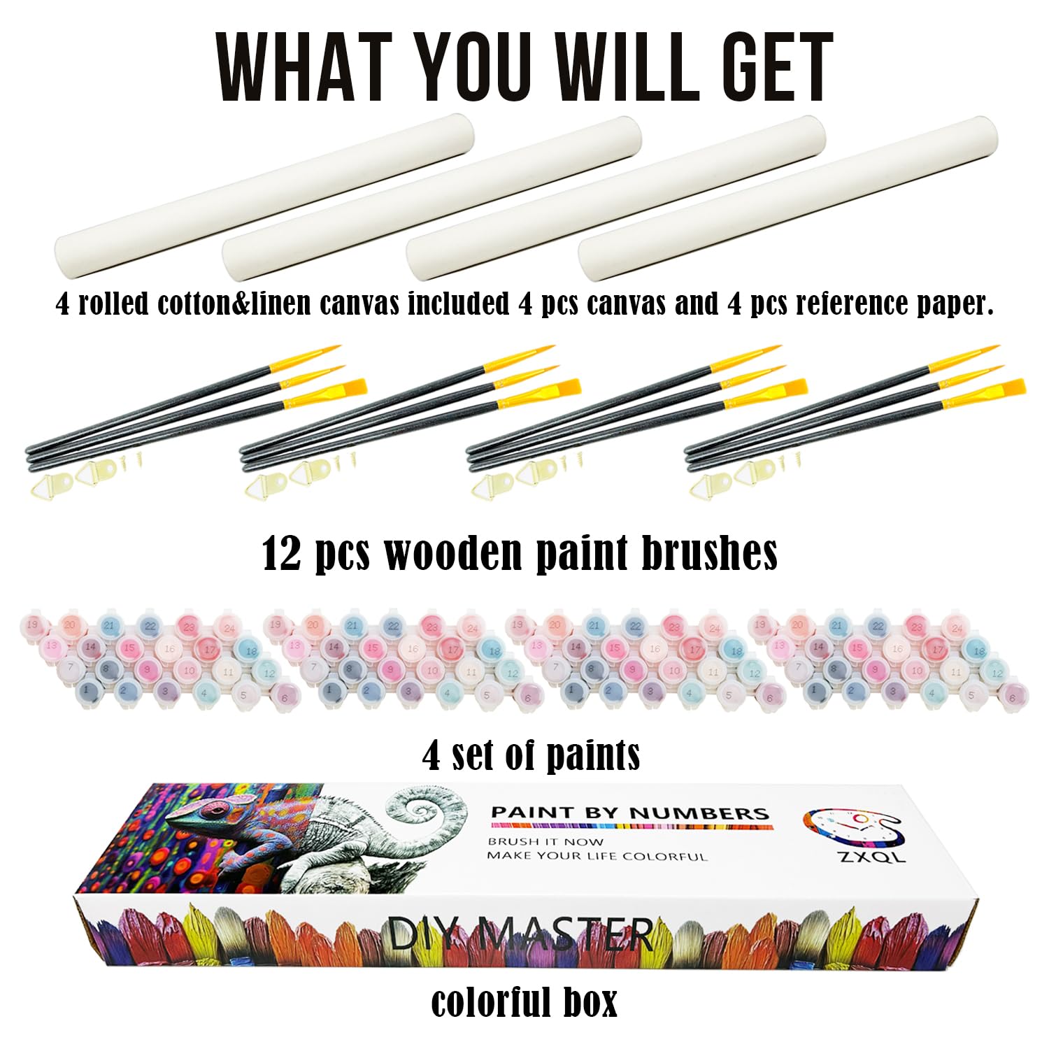 Amazon | ZXQL 4個パック 数字によるペイントキット 大人用 初心者向け