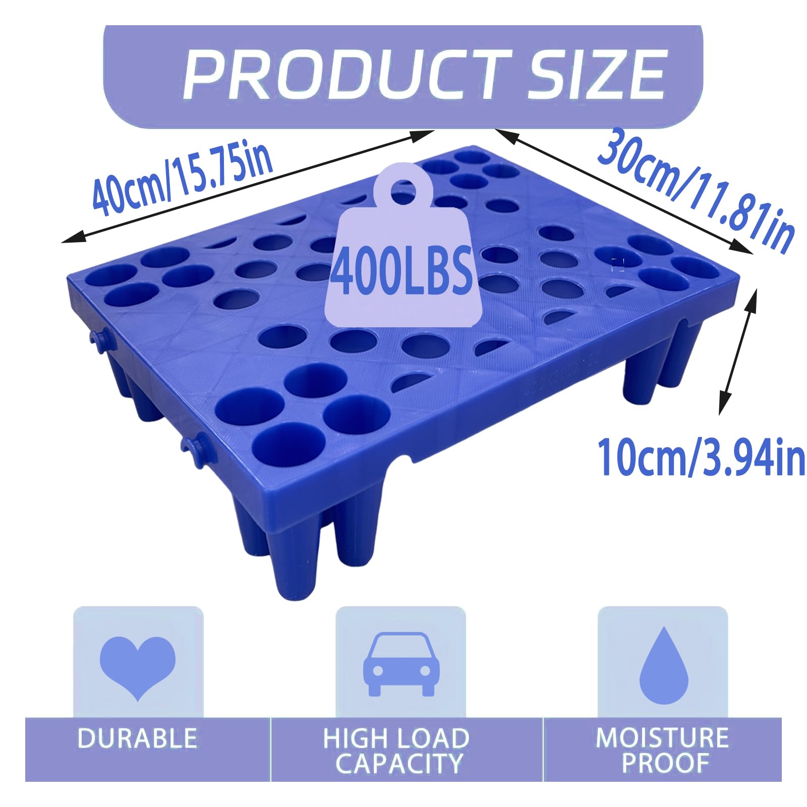 Plastic Pallets, Plastic Pallets for Basement Storage, Breathable Nestable Lightweight Waterproof for Basement Garage Supermarket (15.7x11.8x3.9in) (4)