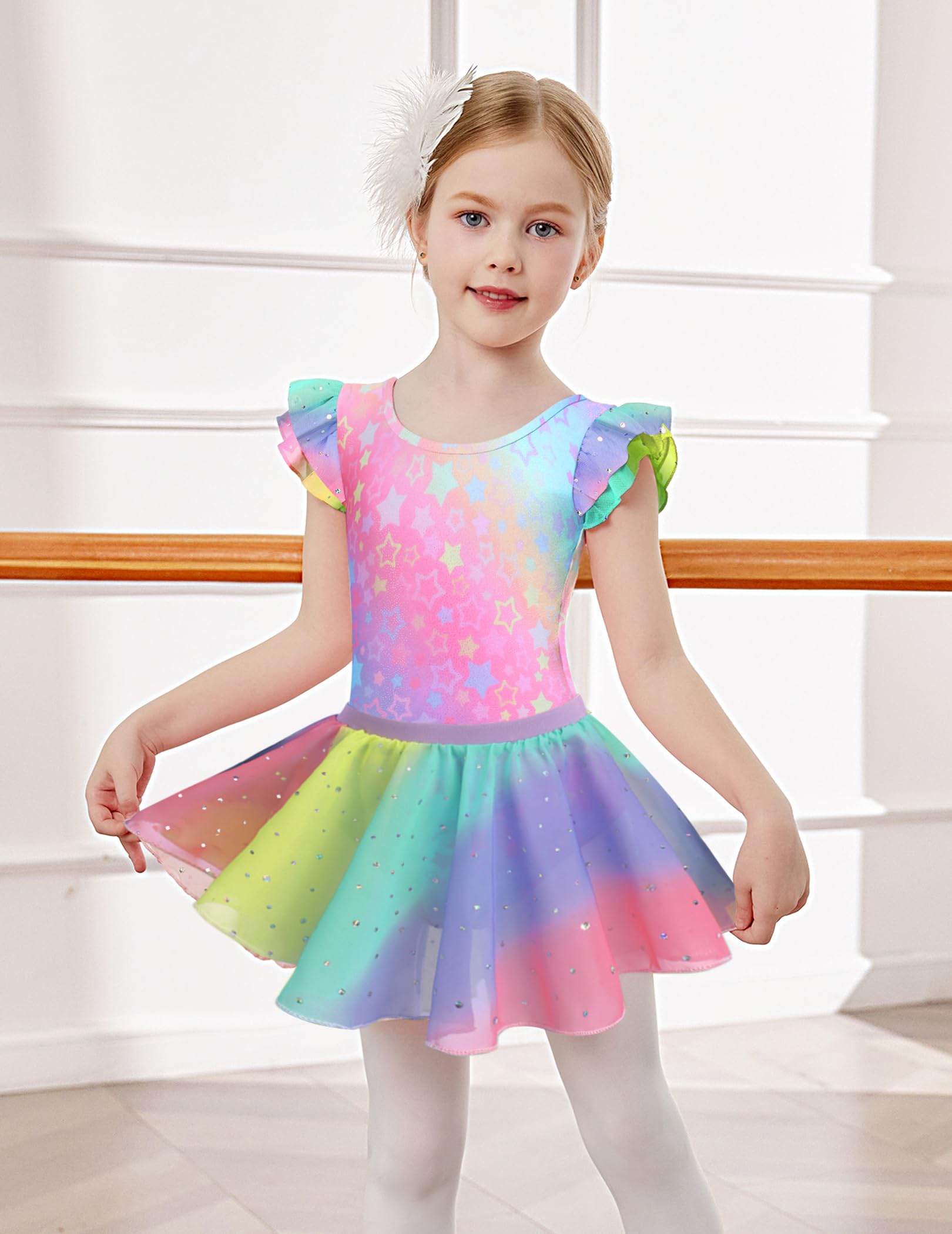 Arshiner Vestido Ballet para Niñas 2-9 Años Manga Corta Ropa Leotardo Algodón Vestido Baile con Purpurina para Niñas Traje Ballet Dos Piezas Cuerpo Baile con Tutú