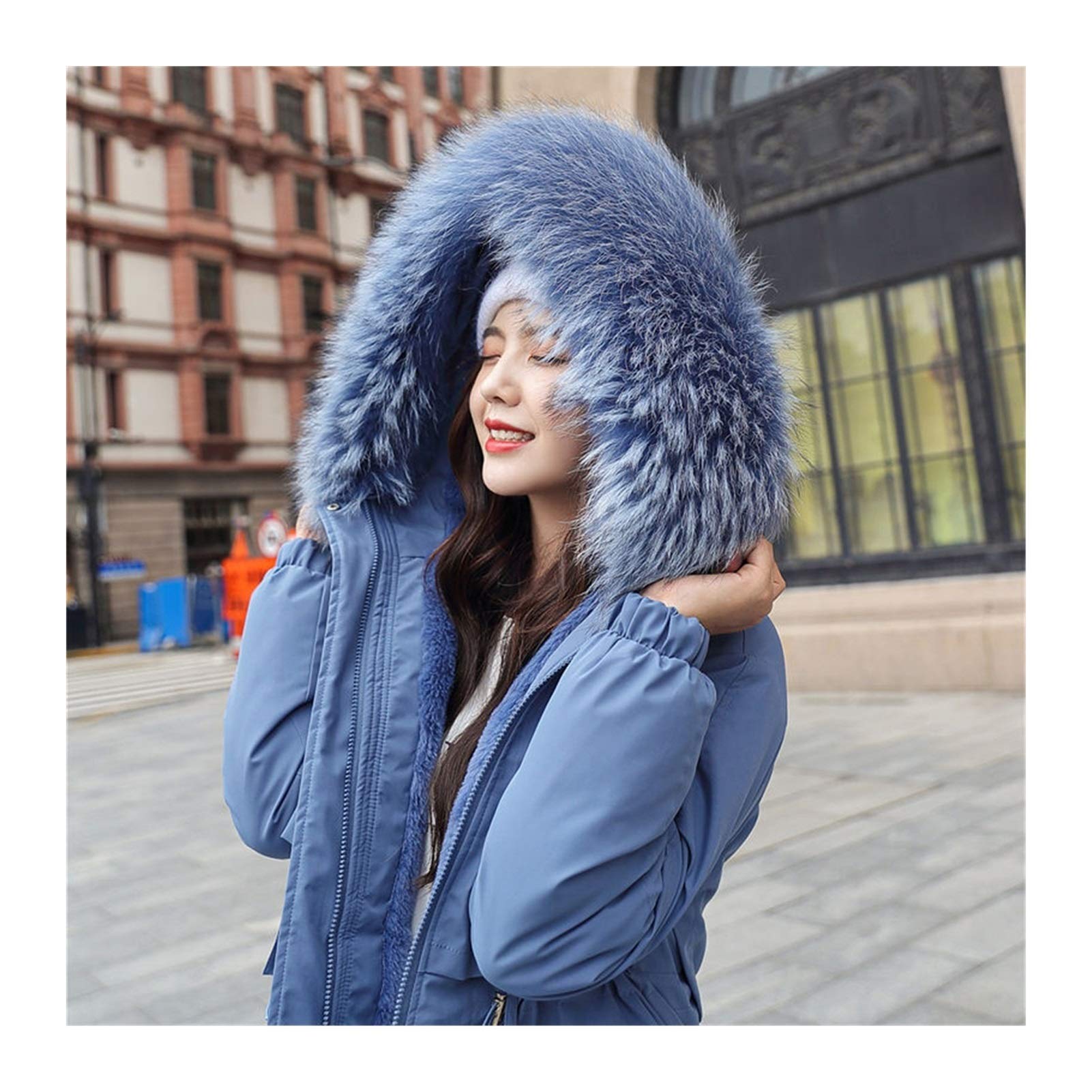 YMING Cappotto Invernale Lungo Donna Con Cappuccio E Collo In Finta Pelliccia - Parka Trapuntato Foderato - 4