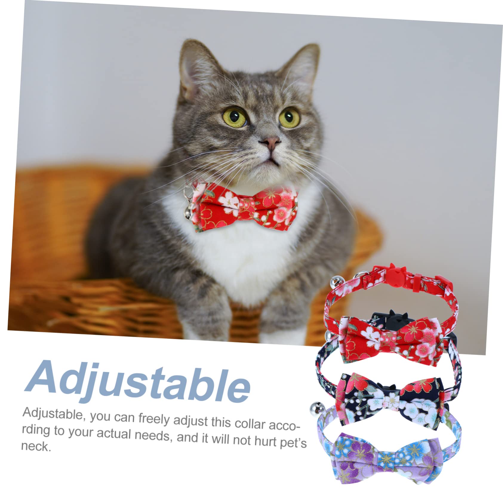 minkissy Lot De 3 Colliers pour Chat avec Clochette Taille Réglable Motif Floral pour Adorables Chats