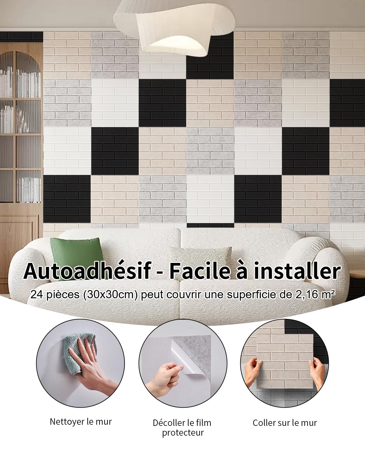 Panneaux Acoustiques Autocollants 24 Pièces 2,16㎡ Noir | Panneaux Acoustiques Muraux Traitement Acoustique et Décoration Mur pour Enregistrement Décoration Gaming Studio 30x30x0.9cm