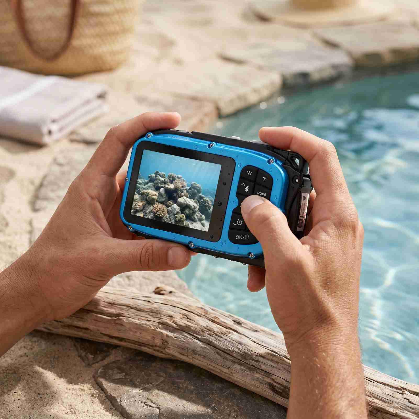 PUSOKEI Fotocamera Subacquea 1080P - Fotocamera Digitale Impermeabile da 48 MP (Blue)