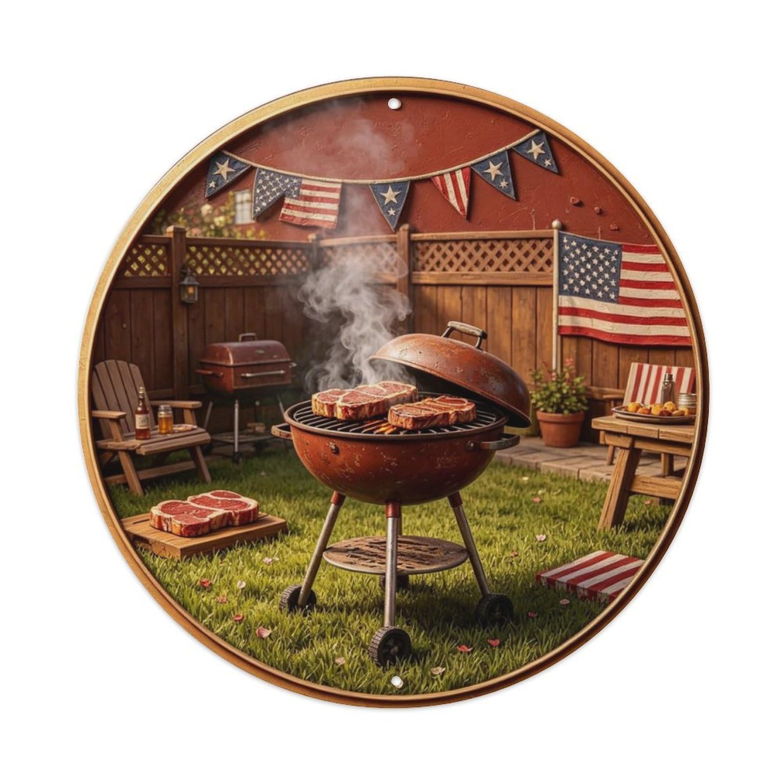 Vintage American BBQ Grill Metal Tin Sign Plaque