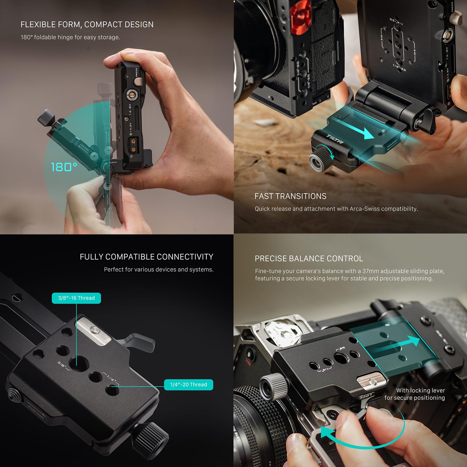 Tilta Plaque de Batterie Mini PD V Mount avec Récepteur ARCA Réglable - Noir TA-BTP4K-V-B