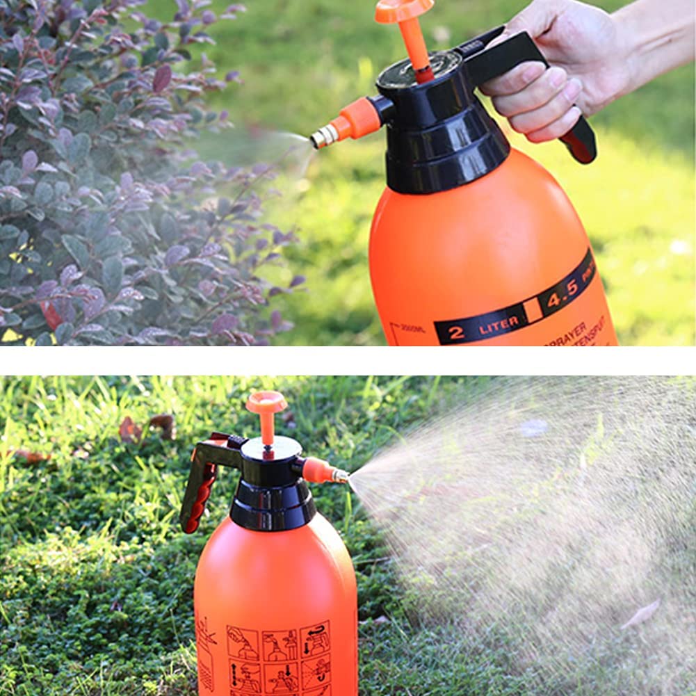 2 pulverizadores de bomba de jardín de 68 onzas/0.5 galones, botella de presión de mano de latón, boquilla ajustable de gran capacidad para agua, maleza, flores, plantas, césped, limpieza del